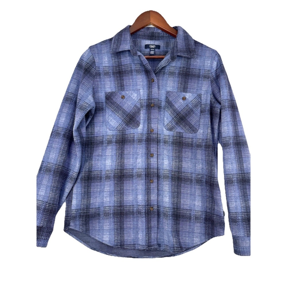Chaps Ralph Lauren Blue Plaid Flannel Button-Down Shirt Women's Small